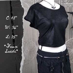 Black Faux Suede Crop Top